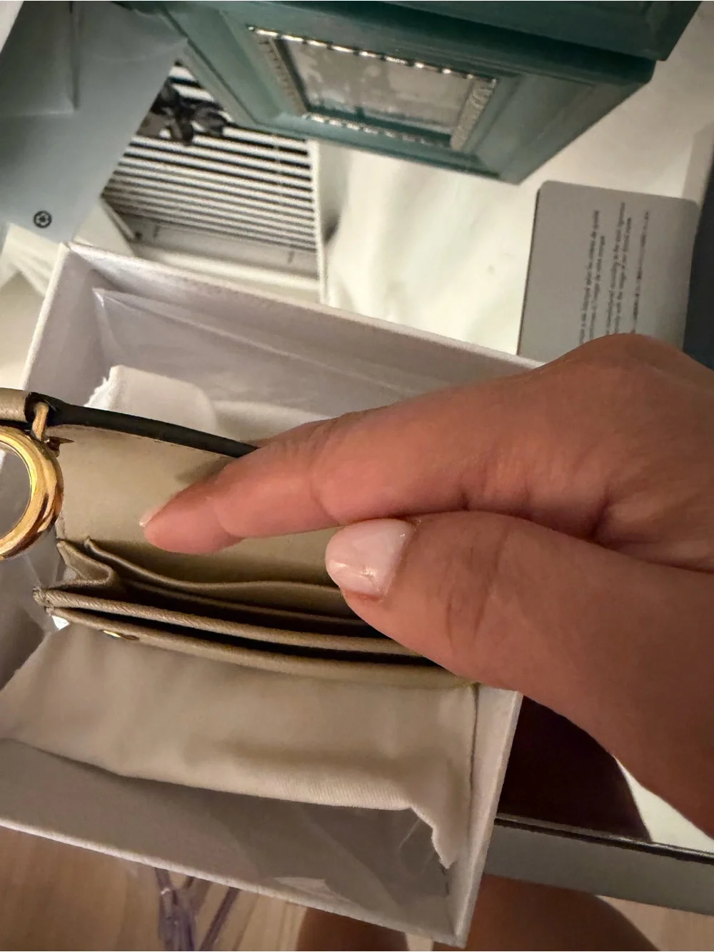 Dior Taupe Saddle Card Case with Gold 'D' Charm